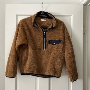 Anine Bing Sierra Half Zip Pullover Sherpa Fleece Teddy Sweatshirt Brown XS